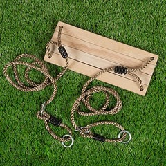 Wooden Swing, Outdoor Flat Bench Seat with Adjustable Nylon Hanging Rope for