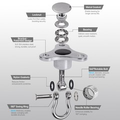 Helffer Heavy Duty Stainless Steel Swing Hanger | 1500 LB Capacity, 360°+180° Sw