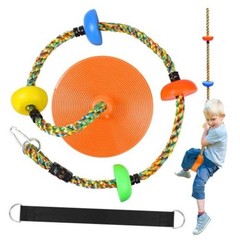Tree Swing for Kids,Heavy Duty Single Disc Seat Climbing Rope Set Orange Swing