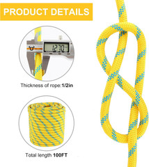 1/2In X 100Ft Arborist Rope – 9000Lb Breaking Strength Static Climbing Line, Pol
