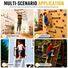 17 Inch Metal Playground Handles Set of 6, Heavy-Duty Climbing Wall Grab Black
