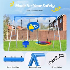 440lb 4 IN 1 Metal Swing Set Heavy-Duty Frame Backyard Kids Playset with 2 Seats