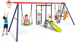 Swing Sets for Backyard, 7 in 1 Outdoor 660LBS A-Frame Heavy Duty Metal Swing St