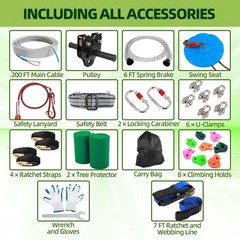 Outdoor Zipline Kit 200ft 400lb Capacity Safety Harness Trolley