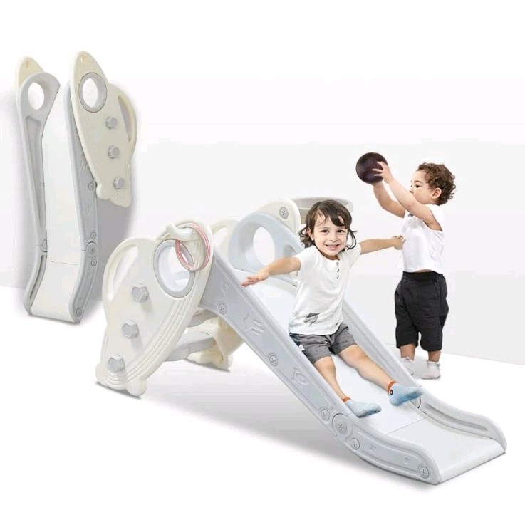 Onasti Kids Slide Toddler Indoor Outdoor Climber Basketball Hoop Grey For 1-3