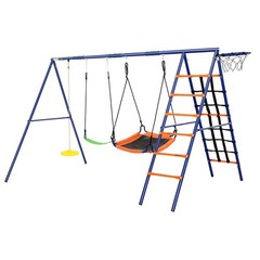 6-in-1 Kids Swing Set Backyard Playground Set 3 Seats Metal Swings Set Outdoor