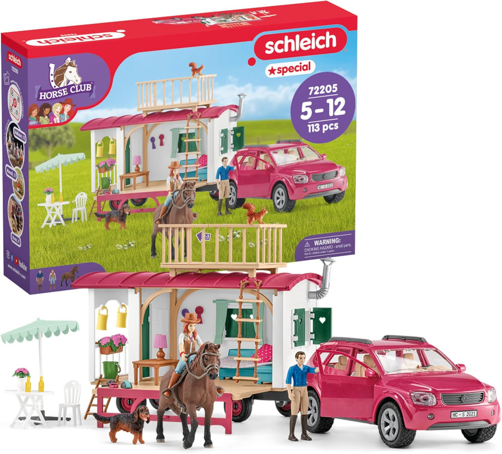Schleich Horse Club – 113PC Interactive Camping Trip – Car and Camper Caravan Pl