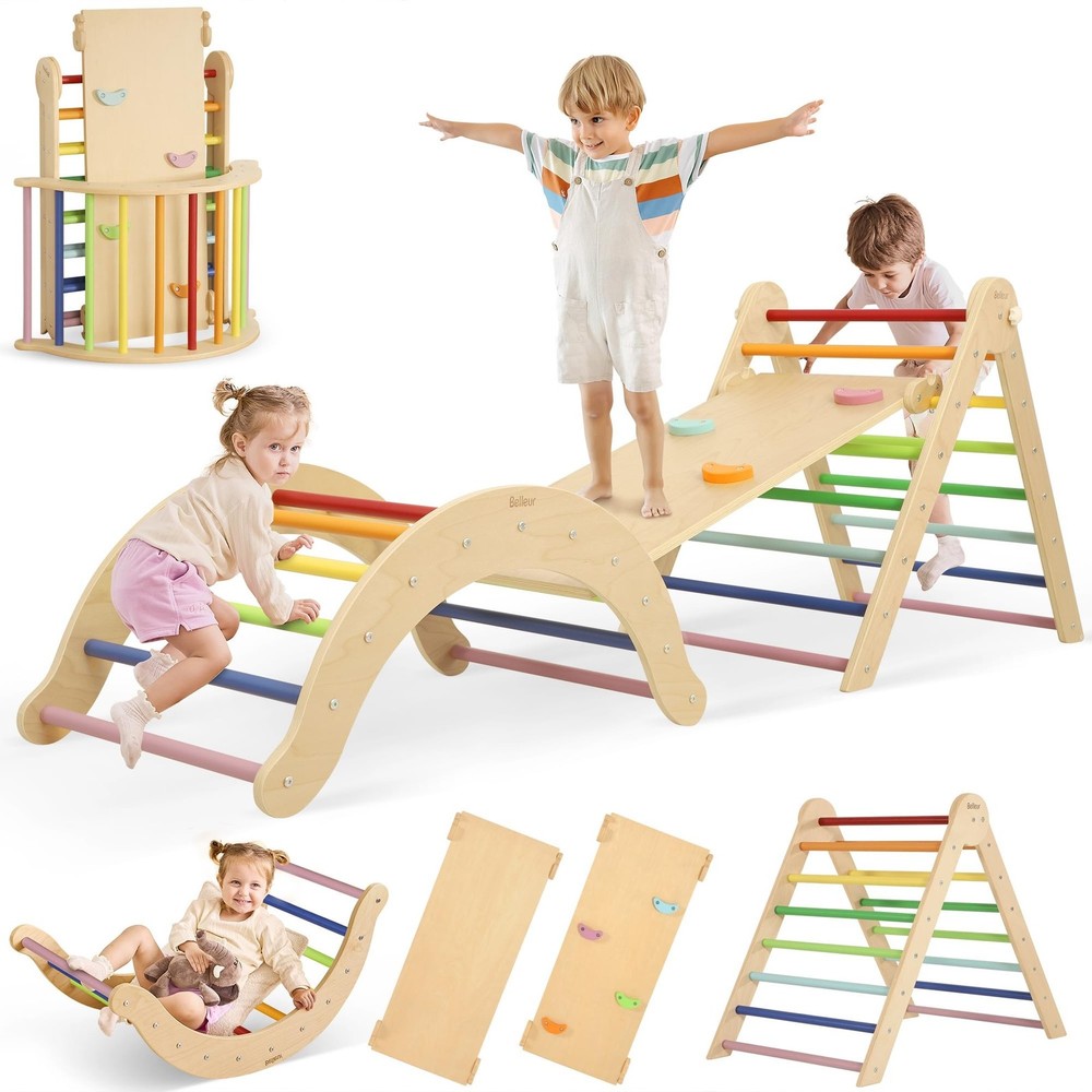 Belleur Pikler Triangle Set, 7-in-1 Foldable Climbing Toys for Toddlers 1-6 Y…