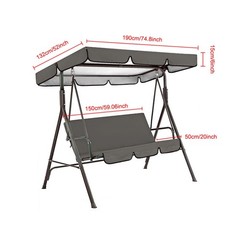 3 Person Outdoor Patio Swing Chair Replacement Canopy + Removable Seat Cover,…