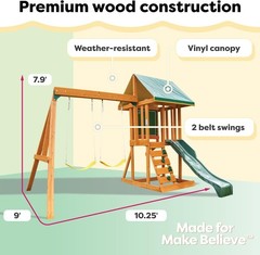 Durable Appleton Wooden Swing Set with Slide, Rock Wall & Chalkboard for Kids