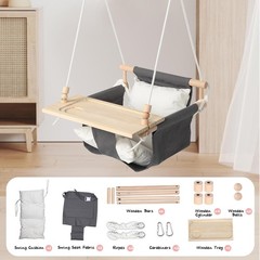 Toddler Swing, High Back Baby Swing with Detachable Tray (Grey)