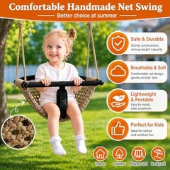 Kids Swing Seats Indoor Hand-Made Net Swing with Adjustable Rope Tree Khaki