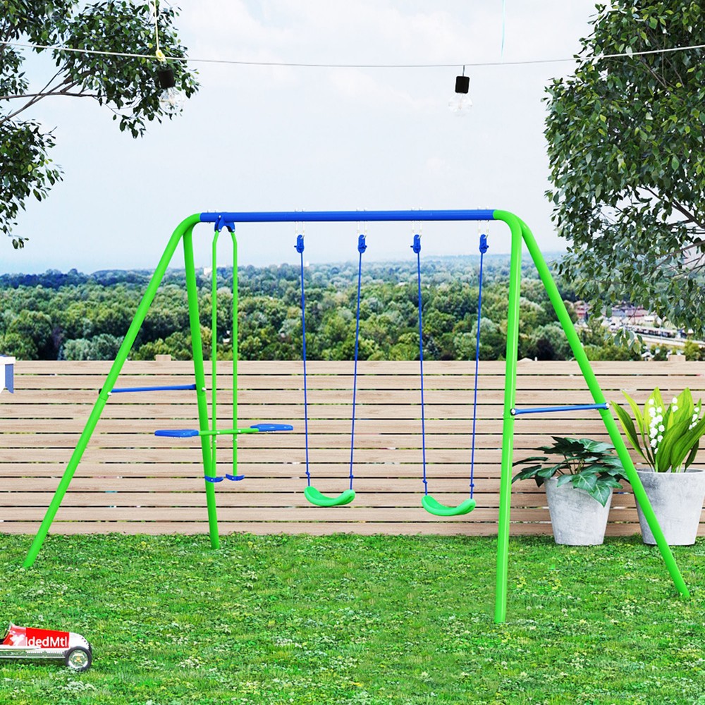 2-in-1 Kids Metal Swing Set for Backyard