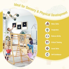 8-in-1 Jungle Gym Playset Wooden Climber Play Set with Monkey Bars Natural