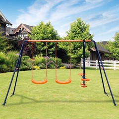 Outdoor Kids Swing Set W/2 Seats & 1 Glide Swing Set for Backyard 440lb Capacity