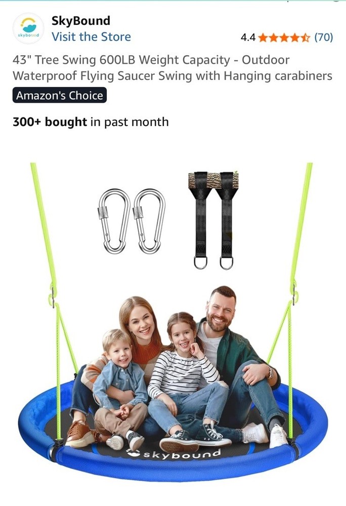 43” Saucer Tree Swing for Kids & Adults 600lb Capacity, Outdoor Waterproof Fun