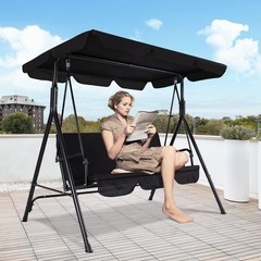 3-Seat Patio Swing Chair Outdoor Porch Swing with Adjustable Canopy