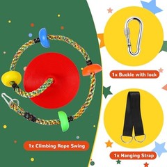 Tree Swing for Kids,Heavy Duty Single Disc Seat Climbing Rope Set Red Swing