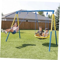 My 1st Swing & Saucer Outdoor Playset for Backyard, Belt 3 Kids Max Swing Set