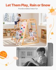 VEVOR Indoor Playground Jungle Gym 7-in-1 Wooden Indoor Playground for Kids