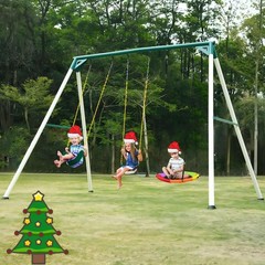 700lb 9.5′ Heavy Duty Tall Swing Sets for Backyard w/Saucer Swing, 2 Belt Swings