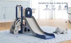 6 in 1 Toddler Slide with Basketball & Telescope, Indoor Playset for Age 1-3