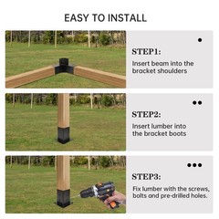 Grehitk Pergola Kit, Pergola Brackets 3-Way Right Angle Corner Bracket Woodwo…