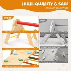 CoziBB Pikler Triangle Set, 5in1 Large Wooden Montessori Climbing Toys -Rainbow