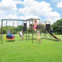 Large Metal Swing Set Playground for Kids Heavy Duty w/ A Frame,Slide,Monkey Bar