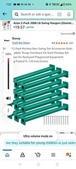 Set of 6 Monkey Bars for Backyard – Metal Ladder Rungs for Green NO SCREWS W