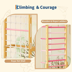 Indoor Jungle Gym for Kids 3-10 – 8-in-1 Wooden Climbing Structure & Slide