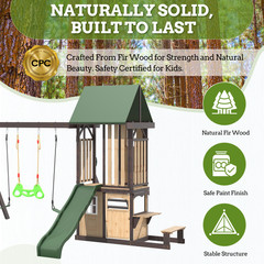 Swing Set W/ Wave Slide & 2 Belt Swings – Kids Outdoor Backyard Play Equipment