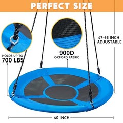 40 inch Saucer Tree Swing 900Lb Weight Capacity, Waterproof Swing Seat Blue