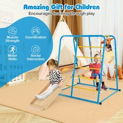 6-in-1 Indoor Jungle Gym with Slide Swing Monkey Bars Climbing Ladder Rope Wall