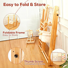 4-In-1 Wooden Toddler Swing and Slide Set, Foldable Montessori Jungle Gym for To