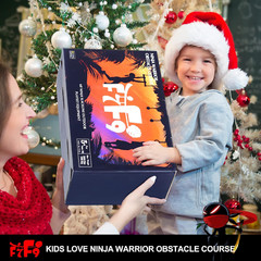 Ninja Warrior Obstacle Course for Kids with Slackline, Knee Pads & Unique Obstac