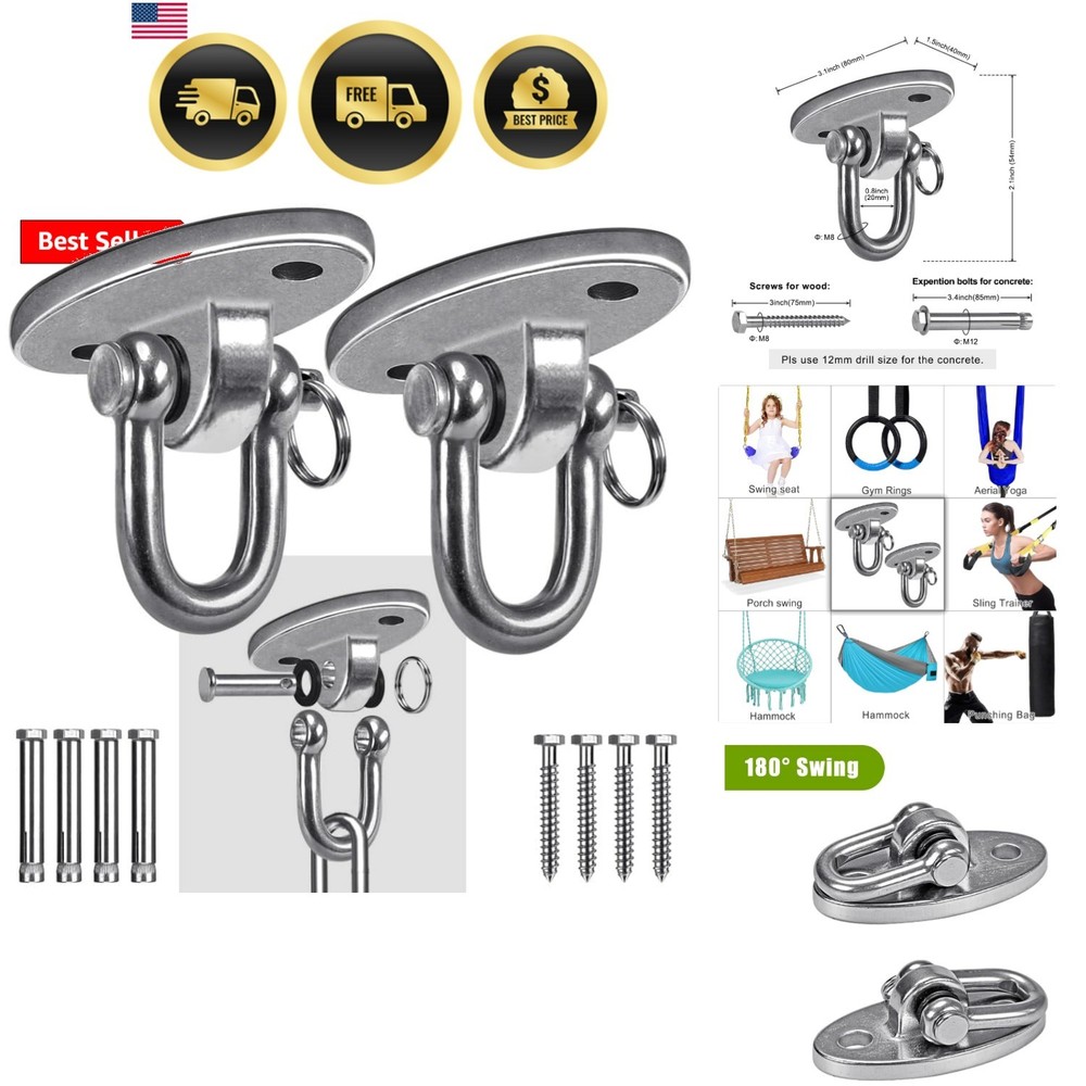 2 Pieces 2000 lb Capacity Stainless Steel 180° Swing Hangers, Heavy Duty Swin…