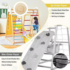 8-In-1 Jungle Gym Playset, Wooden Climber Play Set with Monkey Bars Colorful