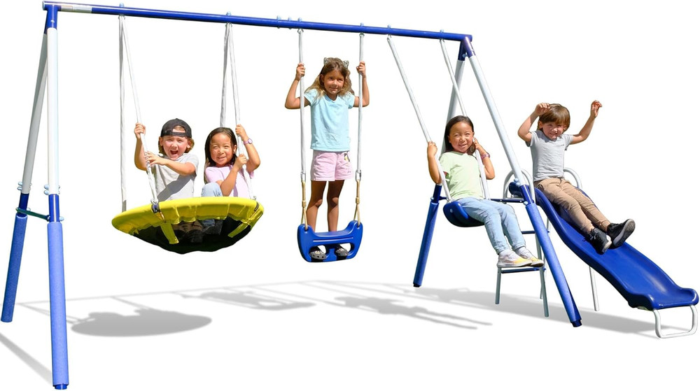Fairbrook Kids Metal Swing Set with Slide & Swings – 500 lb Capacity