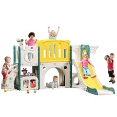 8-in-1 Toddler Climber and Slide Playset with Basketball Hoop – Indoor/Outdoo…