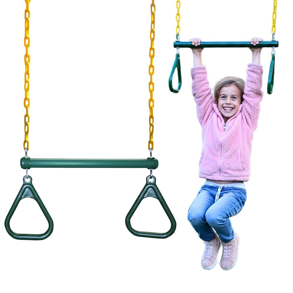 Heavy-Duty Ring Trapeze Bar Combo, Large 20″ Trapeze Swing Bar with Triangula…