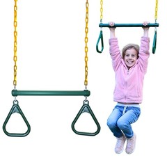 Heavy-Duty Ring Trapeze Bar Combo, Large 20″ Trapeze Swing Bar with Triangula…