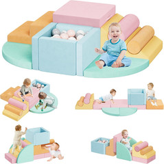 12 PCS Foam Climbing Blocks for Toddlers with Ball Pit, Safe Soft Play Gym Set，B