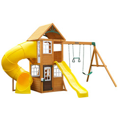 Castlewood Wooden Swing Set Playset with Clubhouse Mailbox Slide and Play Kitche