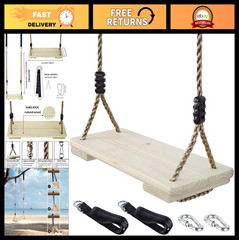 Nostalgic Wooden Swing Seat for Kids – Adjustable Outdoor Swing with Tree Straps