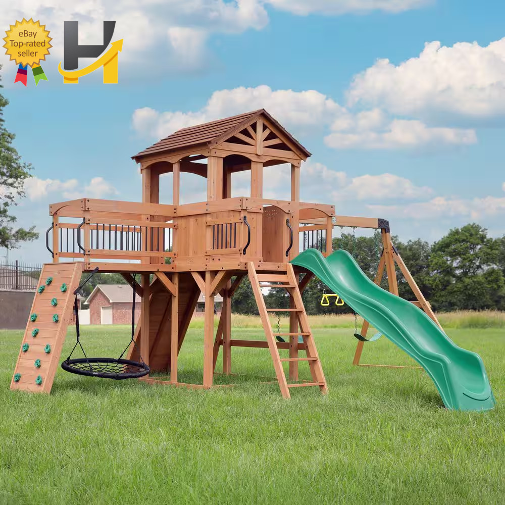 Backyard Discovery Sterling Point Outdoor Playground Set W/ Elevated Clubhouse,