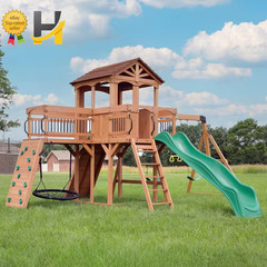 Backyard Discovery Sterling Point Outdoor Playground Set W/ Elevated Clubhouse,
