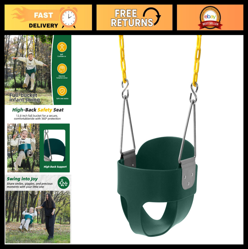 High Back Toddler Swing Seat with Yellow Chains – Fully Assembled Baby Swing Acc