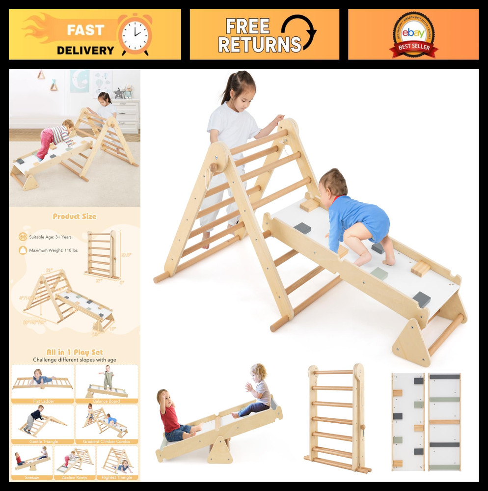 7-in-1 Climbing Triangle Set for Toddlers – Foldable Montessori Jungle Gym, Adju