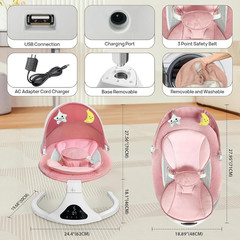 Electric Baby Swing with Remote Control – 5 Natural Motion Speeds, Detachable Se